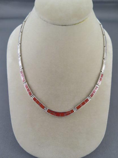 Sterling Silver & Coral Inlay Necklace