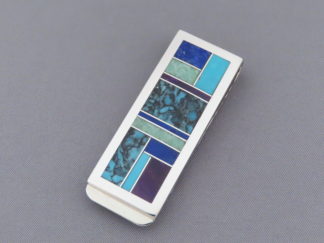 Inlay Jewelry - Inlaid Multi-Stone Money Clip by Native American Jewelry Artist, Peterson Chee $150- FOR SALE