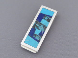 Native American Jewelry - Turquoise & Lapis Inlay Money Clip by Navajo jeweler, Pete Chee $150- FOR SALE