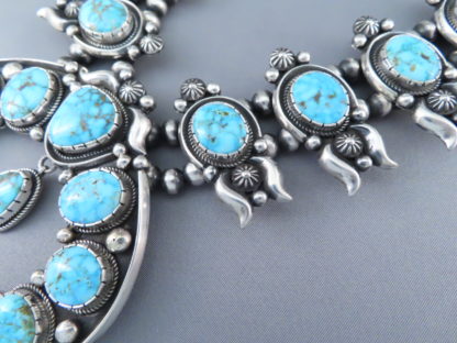 Kingman Turquoise Squash Blossom Necklace & Earring Set