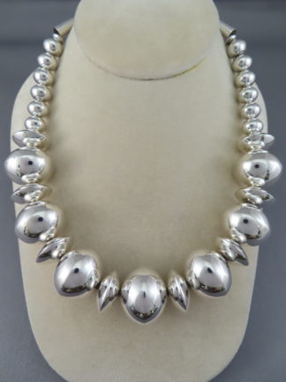 Shop Navajo Jewelry - Large Bead Multi-Shaped Sterling Silver 'Navajo Pearls' Necklace by Artie Yellowhorse $945- FOR SALE