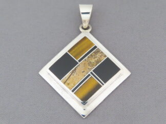 Inlaid Jewelry - Multi-Stone Inlay Pendant (diamond-shaped) by Native American jeweler, Tim Charlie $165- FOR SALE