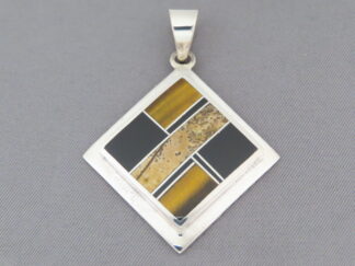 Multi-Stone Inlay Diamond-Shaped Pendant