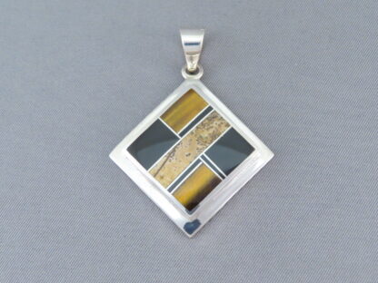 Multi-Stone Inlay Diamond-Shaped Pendant