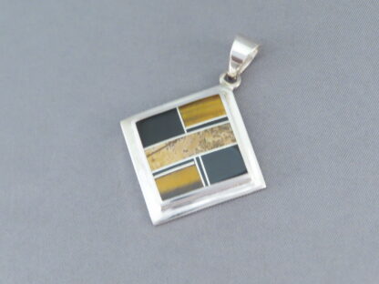 Multi-Stone Inlay Diamond-Shaped Pendant