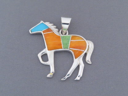 Colorful Multi-Stone Inlay HORSE Pendant (larger)