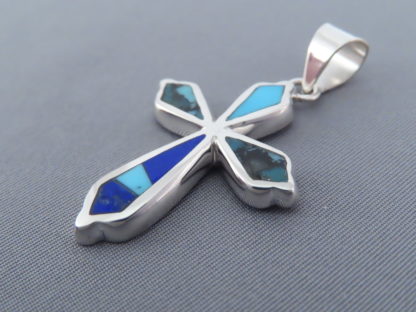 Cross Pendant with Turquoise & Lapis Inlay