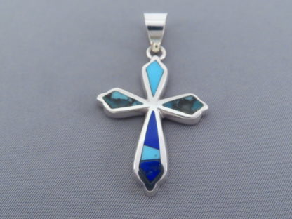 Cross Pendant with Turquoise & Lapis Inlay