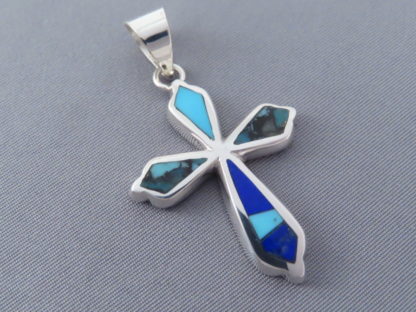 Cross Pendant with Turquoise & Lapis Inlay