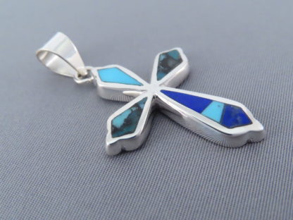 Cross Pendant with Turquoise & Lapis Inlay