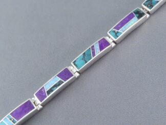 Inlaid Bracelet - Wider Turquoise & Opal & Suglilite Inlay Link Bracelet by Native American Jeweler, Tim Charlie FOR SALE $575-