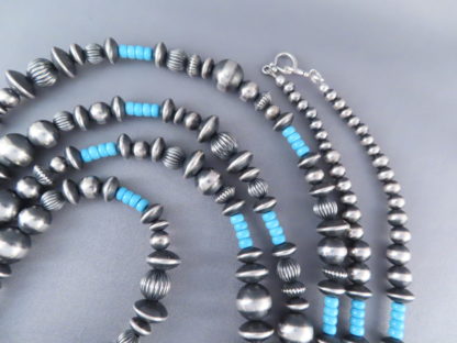 Oxidized Sterling Silver & Turquoise Bead Necklace (90″ LONG)