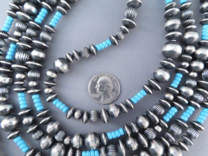 Oxidized Sterling Silver & Turquoise Bead Necklace (90″ LONG)