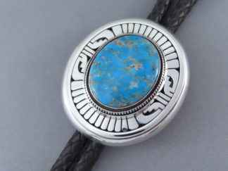 Turquoise Jewelry - Morenci Turquoise Bolo Tie by Native American jeweler, Leonard Nez FOR SALE $1,475-