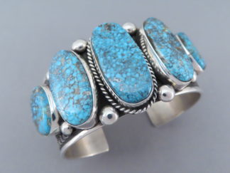 Turquoise Jewelry - Kingman Turquoise Bracelet Cuff For Sale, made by Native American jeweler, Guy Hoskie $1,450-