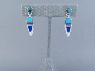 Buy Inlay Jewelry - Inlaid Multi-Stone Earrings (Dangling Posts) by Native American Jeweler, Delphine Benally $198- FOR SALE