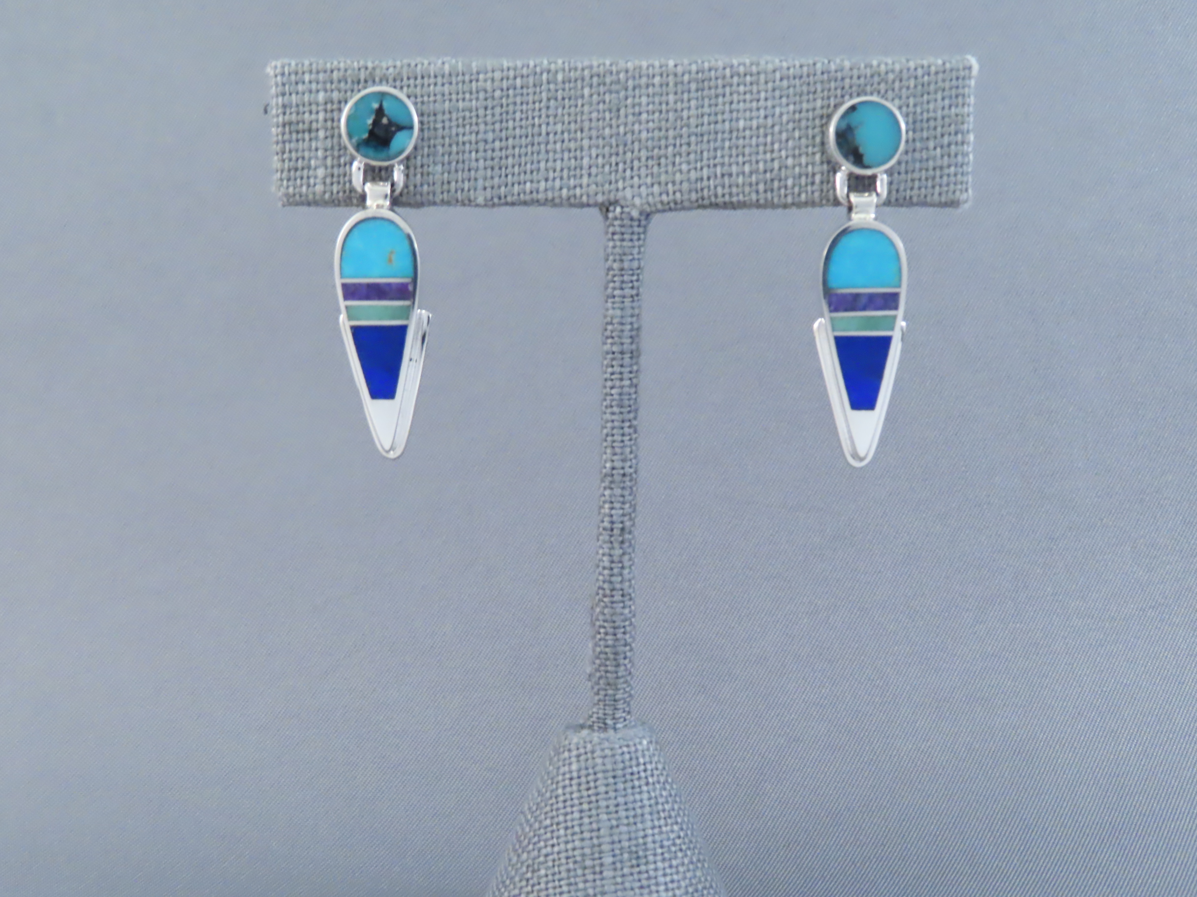 Buy Inlay Jewelry - Inlaid Multi-Stone Earrings (Dangling Posts) by Native American Jeweler, Delphine Benally $198- FOR SALE