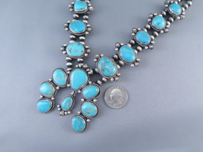 Fox Turquoise Squash Blossom Necklace