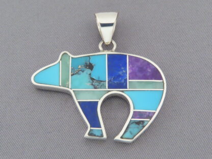 Inlaid Multi-Stone Bear Pendant