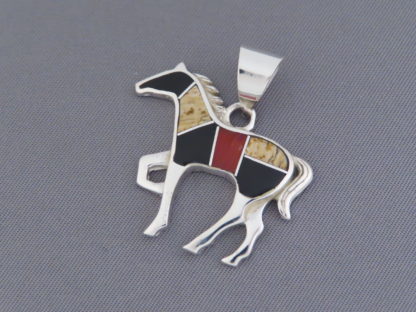 Multi-Stone Inlay Horse Pendant Featuring Coral (Medium-Size)