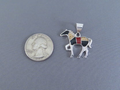 Multi-Stone Inlay Horse Pendant Featuring Coral (Medium-Size)