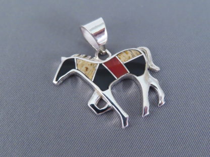 Multi-Stone Inlay Horse Pendant Featuring Coral (Medium-Size)