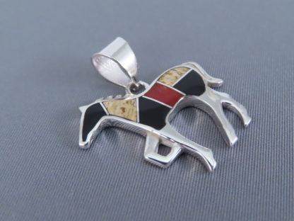 Multi-Stone Inlay Horse Pendant Featuring Coral (Medium-Size)