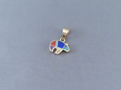 Gold Bear Pendant with Multi-Color Inlay