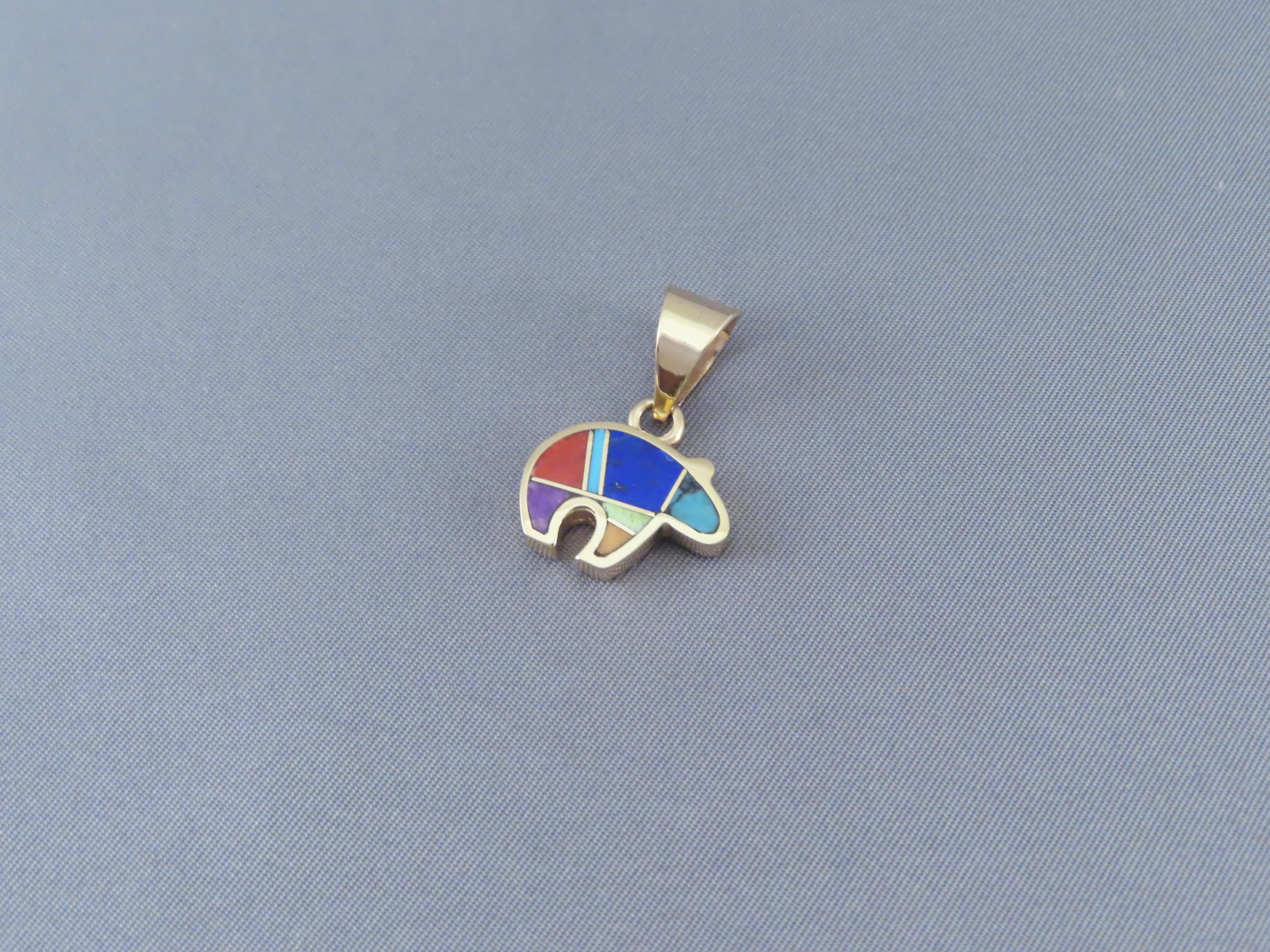 Gold Bear Pendant with Multi-Color Inlay - Gold Bear Jewelry