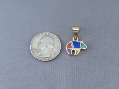 Gold Bear Pendant with Multi-Color Inlay