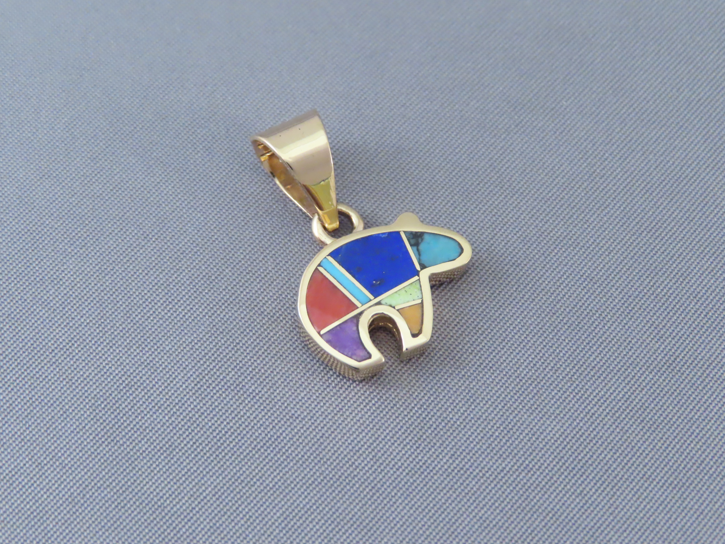 Gold Bear Pendant with Multi-Color Inlay - Gold Bear Jewelry