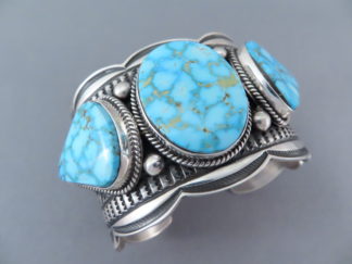 Turquoise Jewelry - BIG Kingman Turquoise Cuff Bracelet by Native American jeweler, Andy Cadman FOR SALE $1,295-