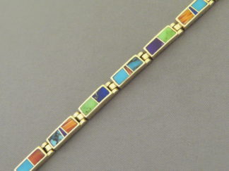 Gold Bracelet - Multi-Color Inlay Link Bracelet in 14kt Gold by Native American jewelry artist, Tim Charlie $3,450- FOR SALE