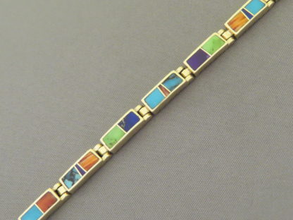Gold Link Bracelet with Multi-Color Inlay