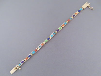 Gold Link Bracelet with Multi-Color Inlay