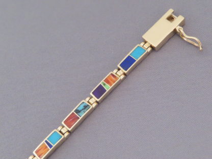 Gold Link Bracelet with Multi-Color Inlay