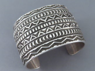 Wide Stamped Sterling Silver Cuff Bracelet by Native American Navajo Indian Jewelry Artist, Andy Cadman $595- FOR SALE