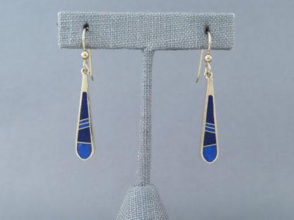 Gold Earrings with Lapis Inlay (Long & Dangling)