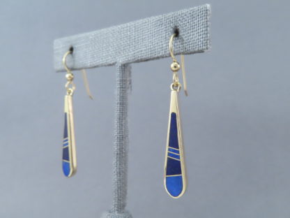 Gold Earrings with Lapis Inlay (Long & Dangling)