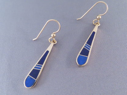 Gold Earrings with Lapis Inlay (Long & Dangling)