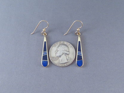 Gold Earrings with Lapis Inlay (Long & Dangling)