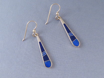 Gold Earrings with Lapis Inlay (Long & Dangling)