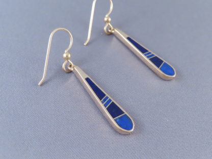 Gold Earrings with Lapis Inlay (Long & Dangling)