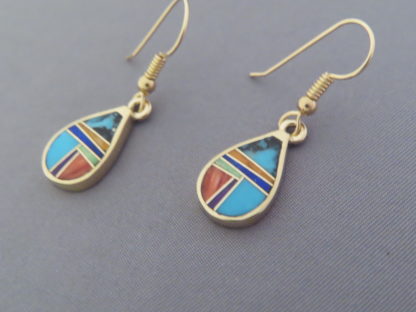 Gold Earrings with Colorful Inlay