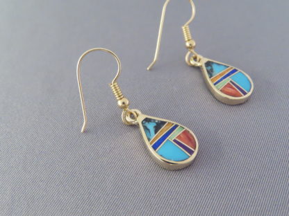 Gold Earrings with Colorful Inlay