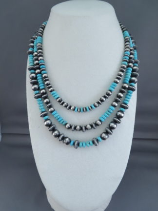 Shop Native American Jewelry - Turquoise & Sterling Silver Bead Necklace by Navajo Jeweler, Marilyn Platero FOR SALE $1,295-
