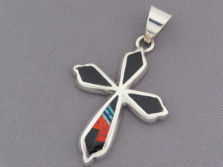 Inlaid Cross - Black Jade & Turquoise & Opal Inlay Cross Pendant by Native American jeweler, Peterson Chee FOR SALE $185-