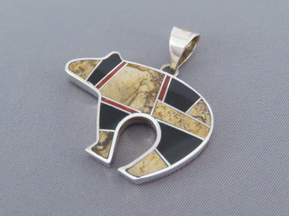 Multi-Stone Inlay Bear Pendant featuring Coral