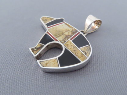 Multi-Stone Inlay Bear Pendant featuring Coral