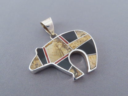 Multi-Stone Inlay Bear Pendant featuring Coral